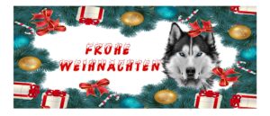 verspielte Weihnachtstasse mit Husky Motiv in rot oder grün