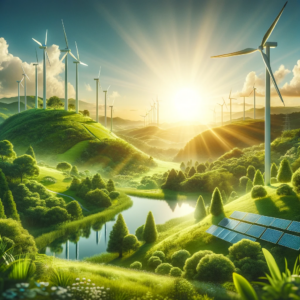 DALL·E 2024 01 20 18.07.42 An inspiring and serene image that depicts the concept of environmentally friendly and green energy. The image should showcase a lush green landsc