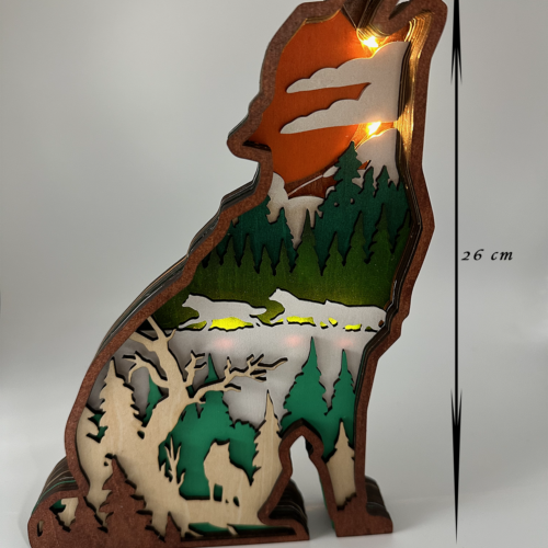 Holz Dekoration Wolf mit Licht
