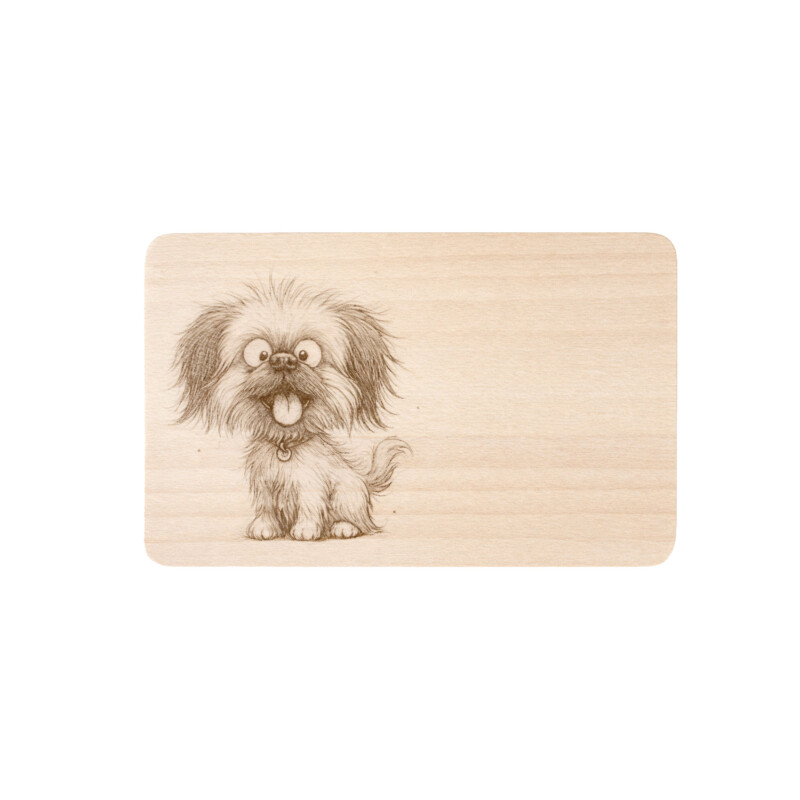 Holzbrettchen mit Pekinese-Hundegravur – stilisierte Illustration
